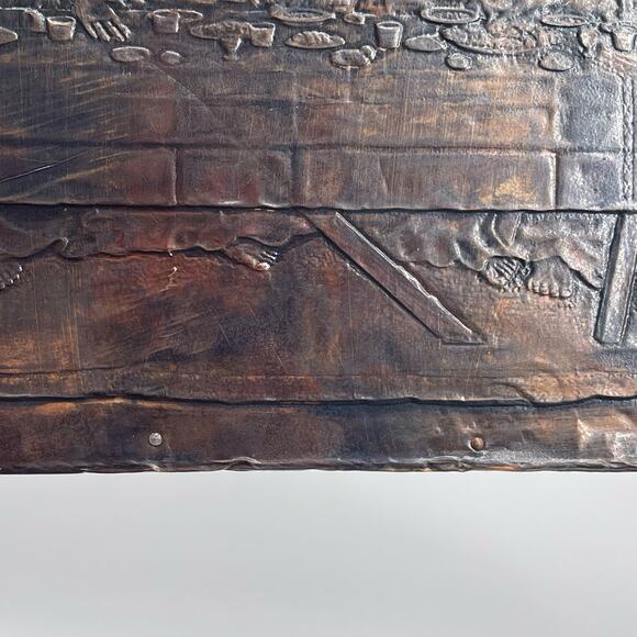 Embossed LAST SUPPER on Copper Tin 20x11 inches Mounted Nailed on Wood Vintage - Picture 13 of 15